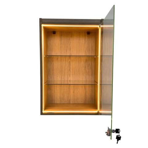 Vitrine Suspensa Amadeirada Porta Vidro 64x44cm c/ LED Colecionador