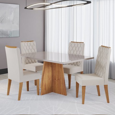 Conjunto Sala de Jantar Talento Mesa 120x80cm e 4 Cadeiras Iza Mel/off White/bege - Casa Giulia