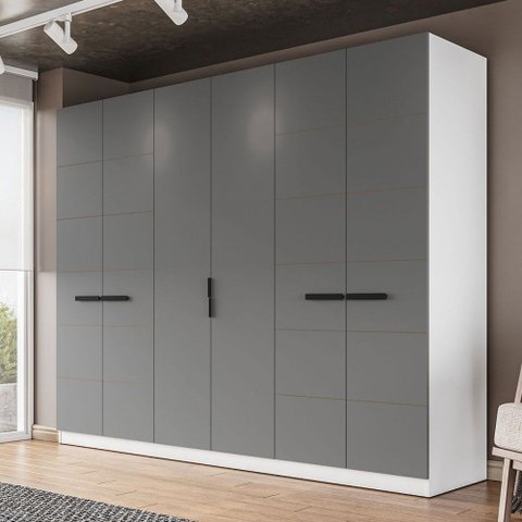 Guarda-roupa Casal Lisboa 6 Portas 4 Gavetas Branco/cinza - Politorno