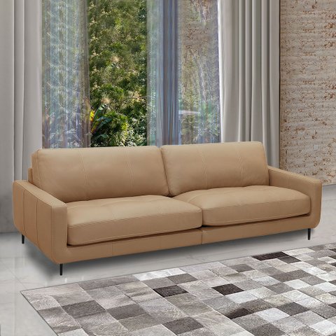 Sofá Decorativo Isaac 4 Lugares Sala de Estar 270cm Pés em Aço Couro Nude G88 - Gran Belo