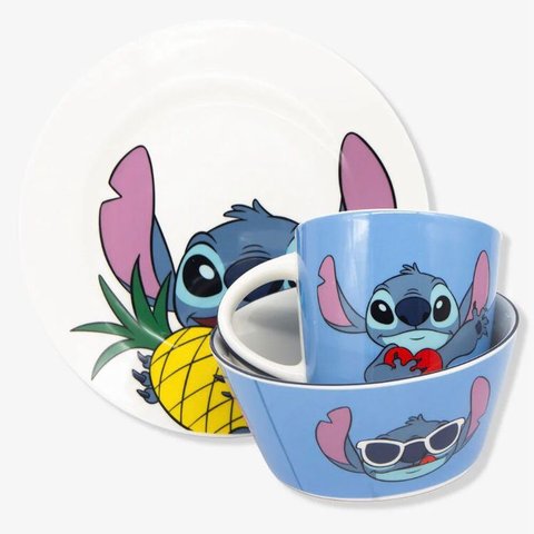 Kit 3 Peças Bowl, Caneca e Prato Stitch Disney Zonacriativa Kit Alimento