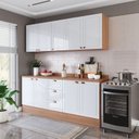 Ver imagem 1 de Cozinha Pérola 200cm 4 Peças com Rodapé e Tampo Branco/Freijó Yescasa