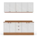 Ver imagem 2 de Cozinha Pérola 200cm 4 Peças com Rodapé e Tampo Branco/Freijó Yescasa