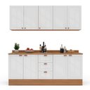 Ver imagem 5 de Cozinha Pérola 200cm 4 Peças com Rodapé e Tampo Branco/Freijó Yescasa