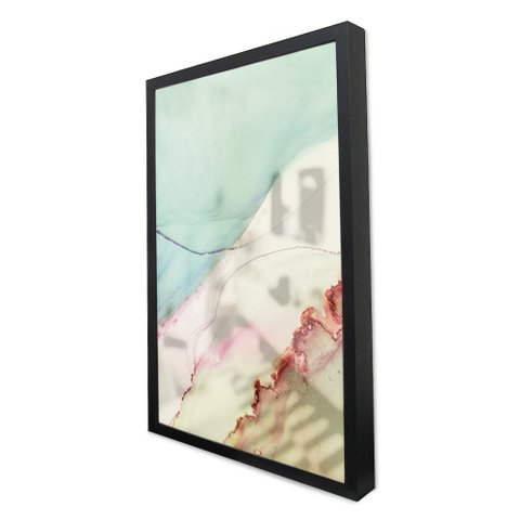 Quadro Decorativo Caixa Alta com Vidro Abstrato Mármore Azul Simples TaColado Moldura Preta 90 x 60c