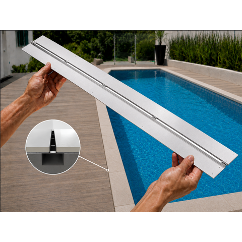 Ralos Grelha Linear para Borda Piscina 100x12 cm em Aço Inox