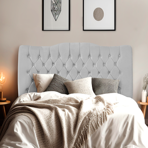 Cabeceira Queen Estofada Dunas - Veludo Cinza