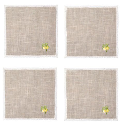 Conjunto de 4 Guardanapos Limao Siciliano 45 X 45 com Renda Rafimex
