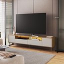 Ver imagem 1 de Rack Sala com Led 200cm X 37cm 2 Gavetas Portas e Pés Palito Cor:mel com Arenas