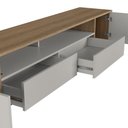 Ver imagem 5 de Rack Sala com Led 200cm X 37cm 2 Gavetas Portas e Pés Palito Cor:mel com Arenas