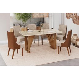 Mesa Jantar Adriana 180 6 Cadeiras Ivy Caramelo Creme - Henn - 2