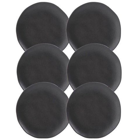 Kit 6 Pratos Orgânicos 19cm Preto de Cerâmica Stoneware Sushi Sashimi Porto Brasil