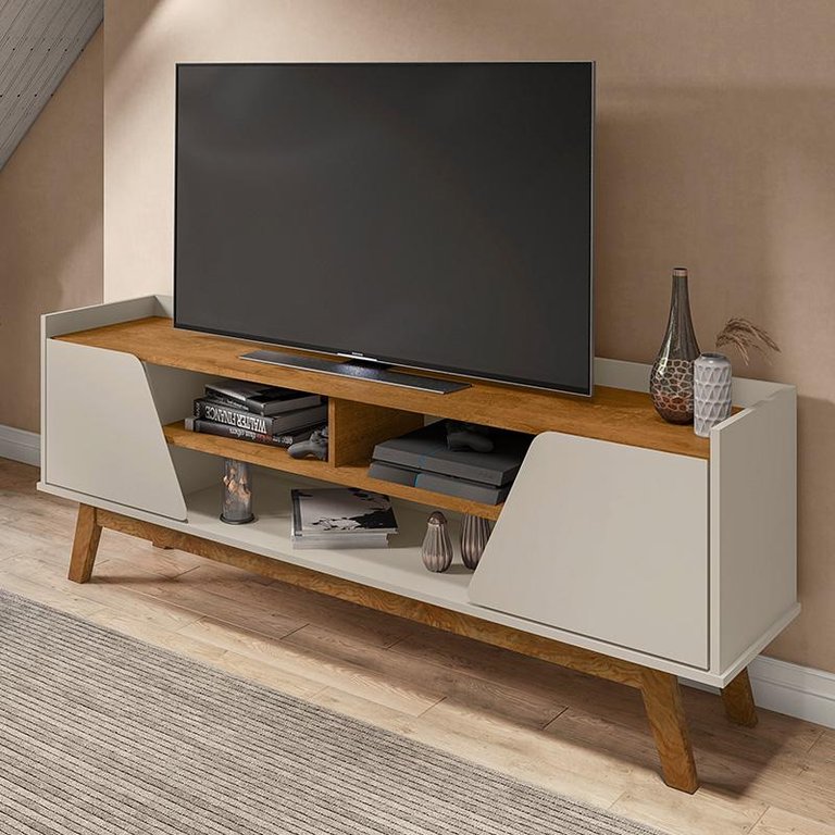 Rack Sala Turim para TV até 65 Polegadas com Pés Madeira Off White/Naturale