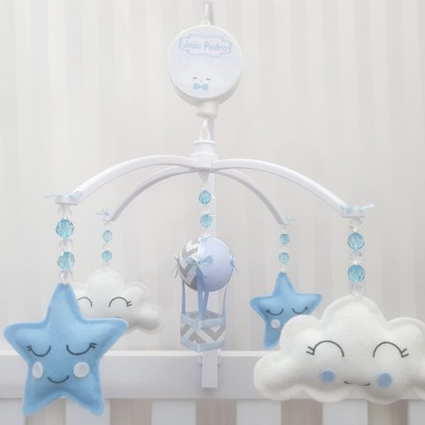 Mobile para Berço Musical Giratório Chuva de Amor Balão Azul