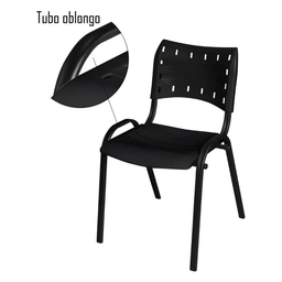 Kit 3 Cadeira Iso Tubo Oblongo Aço Industrial Empilhavel - Preto - 3
