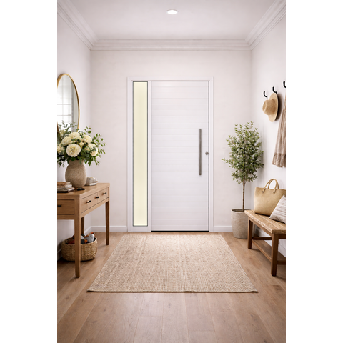 Porta Pivotante Vidro Lateral Alumínio Branco com Puxador 210x120 Lado Direito