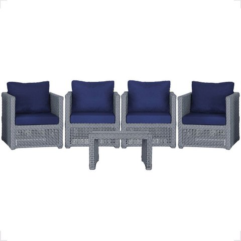 Mesa Centro e 4 Poltronas Madri Corda Náutica Estofado 10 Trama Original