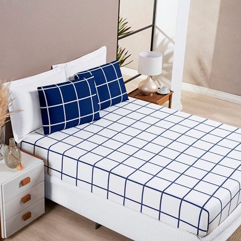 Jogo de Lençol Cama Queen 3 Peças Micropercal 200 Fios Austin:marinho