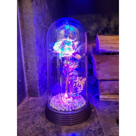 Luminária a Rosa Encantada Galáxia Colorida a Bela e a Fera - Ouro Envelhecido