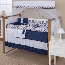 Kit de Berço Rolinho Elefante C/ Almofada Decorativa 11pçs Enxoval Bebê Azul Marinho - 1