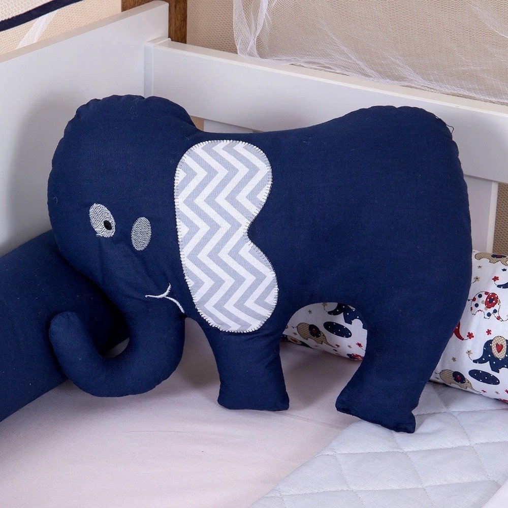 Kit de Berço Rolinho Elefante C/ Almofada Decorativa 11pçs Enxoval Bebê Azul Marinho - 5