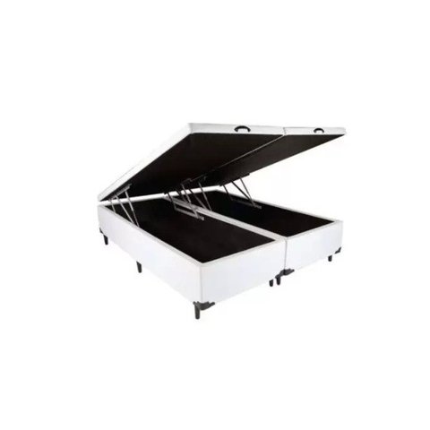Cama Box Baú King Blue Bipartido a Colchões Sintético Branco 41x193x203