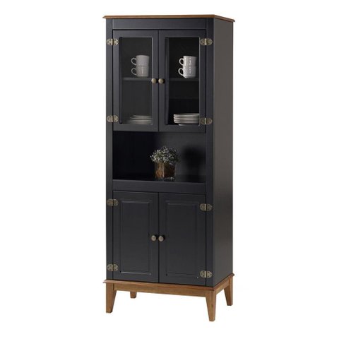 Cristaleira Malu 4 Portas Cor Preto com Base Amendoa 180 Cm - 62802
