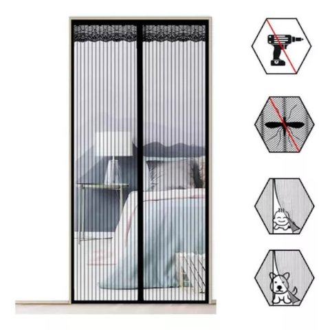 2 Kit Super Tela Mosqueteira Cortina Porta Magnética Malha