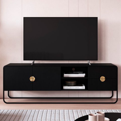 Rack Bancada Tv 70 Pol 180cm 2 Portas Mario Nero/preto A10 - Mpozenato