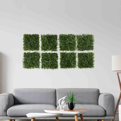 11 Quadros Jardim Vertical Buxinho 25x25 Grama Artificial P/ Sacada, Home Office ou Estúdio