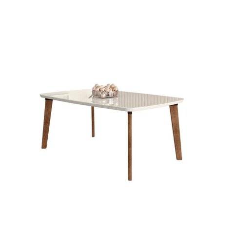 Conjunto de Mesa de Jantar JAK Com Vidro Modelo Retrô Com Pés em Madeira Cor White RV MÓVEIS