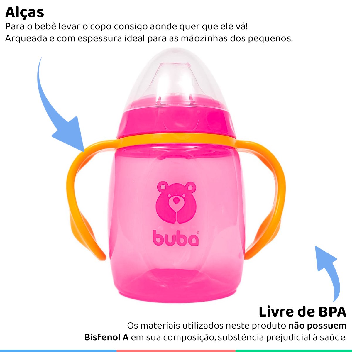 Copo 360 Bebê Com Alça Removível Antivazamento Foguete Buba Cor Rosa