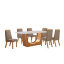 Ver imagem 2 de Conjunto de Jantar Mesa Maceió Tampo MDF e Vidro com 6 Cadeiras Catar Yescasa Marrom/Castanho Cinamomo/Capuccino/Off White