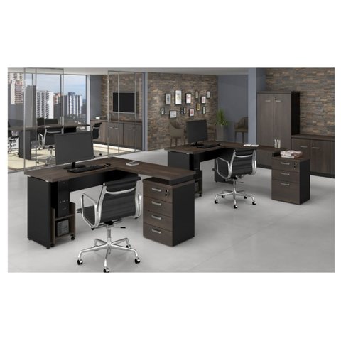 Mesa Escritório em L Web30 1,50x1,50 4 Gavetas Marsala/preto