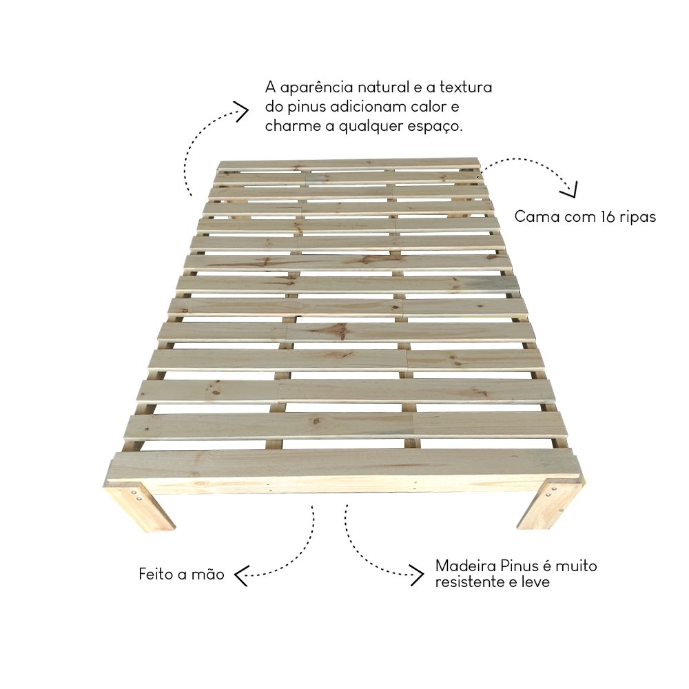 Cama Casal Turca em Madeira Maciça Pinus Natural 1,38x1,88m - 4