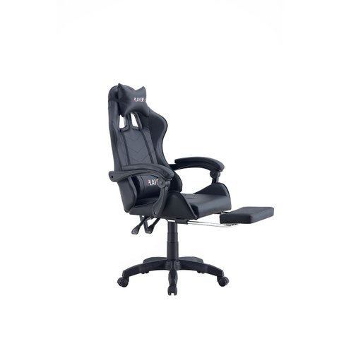 Cadeira Gamer Reclinável Giratória Preto Players Almofada Pc Youtuber Pés Rodizio Poliuretano