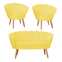 Ver imagem 1 de Conjunto Pétala Namoradeira e 2 Poltronas Para Sala de Estar Suede Amarelo - LM DECOR