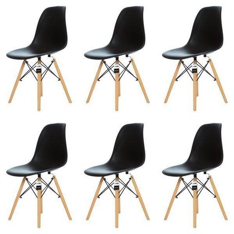 Kit 6 Cadeiras Charles Eames Eiffel Dsw - Preta - Kza Bela Preta