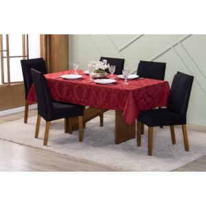 Toalha de Mesa 10 Cadeiras 3,00 X 1,35 Jacquard Luxo Cozinha Sala de Jantar Festas Comemorações:verm