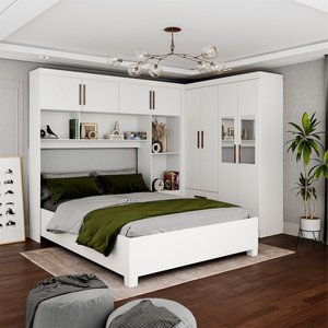 Guarda-roupa Casal Modulado 4 Portas com Cama Hercules 4 Portas 4 Gavetas com Espelho