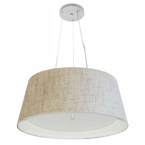 Lustre Pendente Cone Md-4015 Cúpula em Tecido 25/60x50cm Rustico Bege / Branco - Bivolt