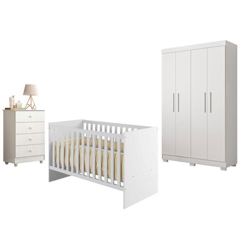 Guarda Roupa Florida com Gaveteiro Soft e Berço Americano Soft Branco Acetinado - Tigus