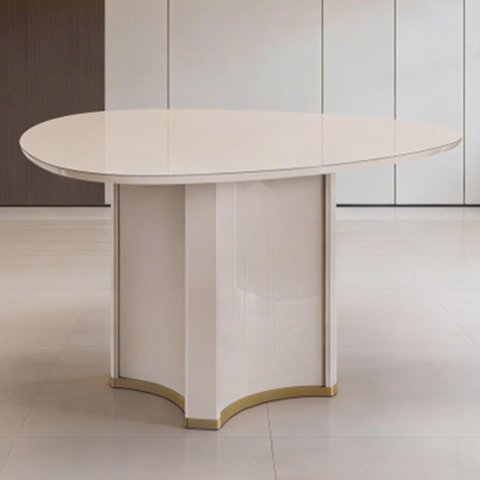 Mesa de Jantar 6 Lugares Orgânica Tampo com Vidro 136cm Lavie D05 Off White - Lyam Decor