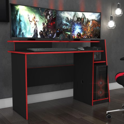 Mesa Gamer Evolution com 3 Nichos - Preto/Vermelho