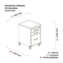Ver imagem 4 de Gaveteiro Volante 3 Gavetas GVPS03P25TUB com Chave e Rodizio