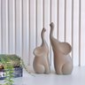 Dupla escultura elefante cáqui mãe e filho de cerâmica - 2
