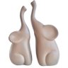 Dupla escultura elefante cáqui mãe e filho de cerâmica - 1