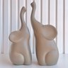 Dupla escultura elefante cáqui mãe e filho de cerâmica - 4