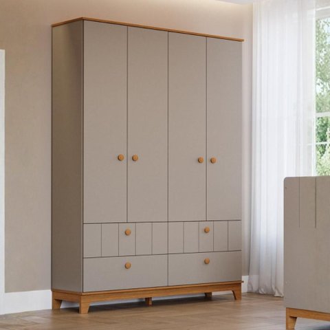 Guarda-Roupa Infantil 100% MDF 4 Portas e 4 Gavetas 148cm Multimóveis Crper-GRP131 Madeirado/Bege
