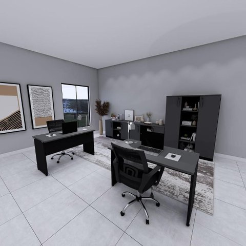 Mesa Retangular Escritório 120cm X 60cm Pé Painel F5 Office Cor:cinza Sagrado com Preto